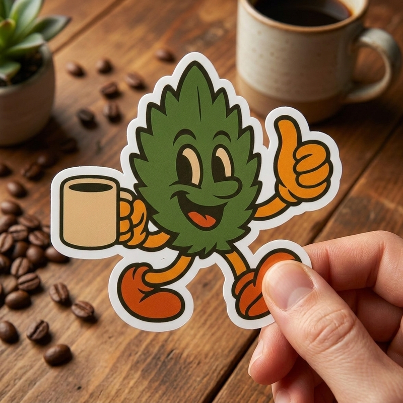 Retro Coffee Leaf Sticker | Kiss-Cut Decal